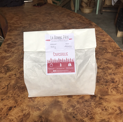 photo d'un sachet de 500g de conchiglies produites par "La bonne pâte de Beauce"